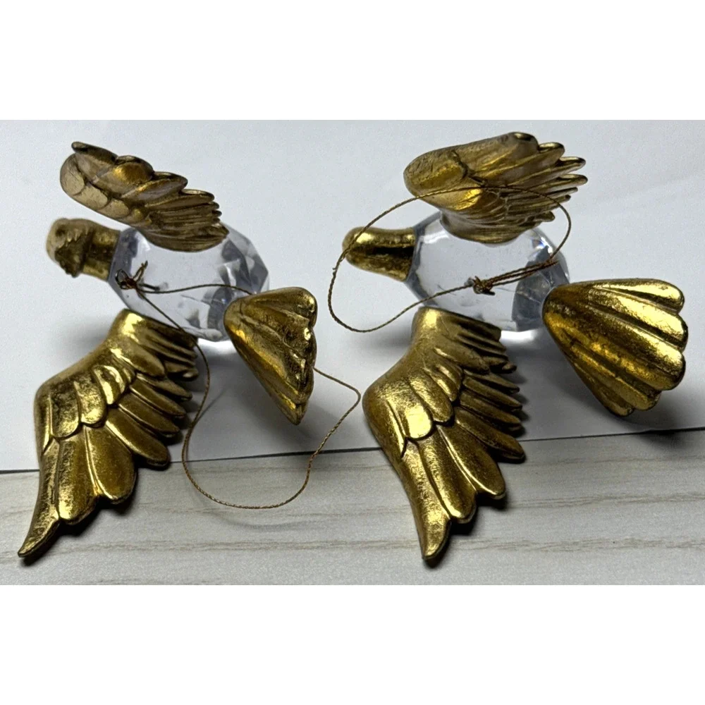 Vtg Lot of 2 Flying Cardinal Bird Plastic Acrylic Faceted Ornaments Gold As Is